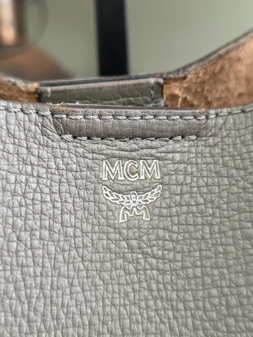 MCM Sarah Hobo Gray Pebbled Leather Shoulder Bag COA